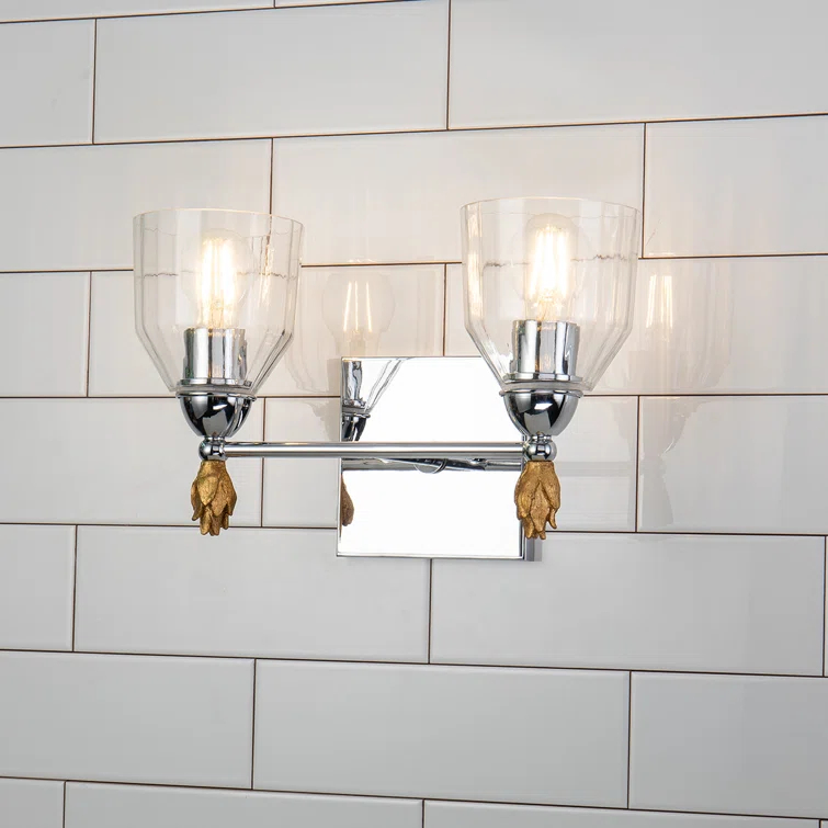 Regal Elegance Polished Chrome & Gold 2-Light Vanity Fixture