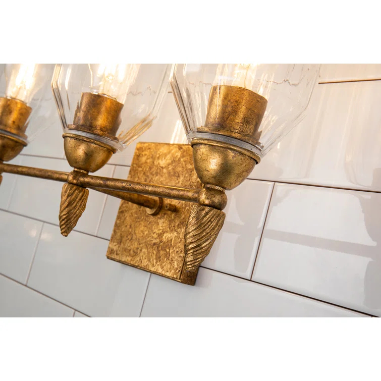 Regal Elegance 3-Light Gold Vanity Light with Clear Glass Shades