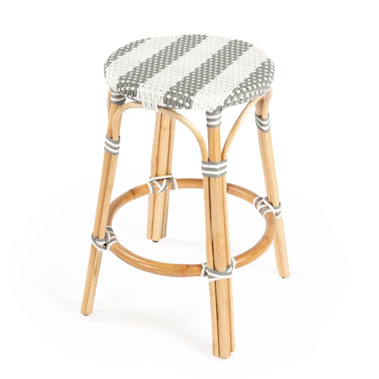 Butler Specialty Company Tobias Rattan Round 24" Counter Stool - Gray And White