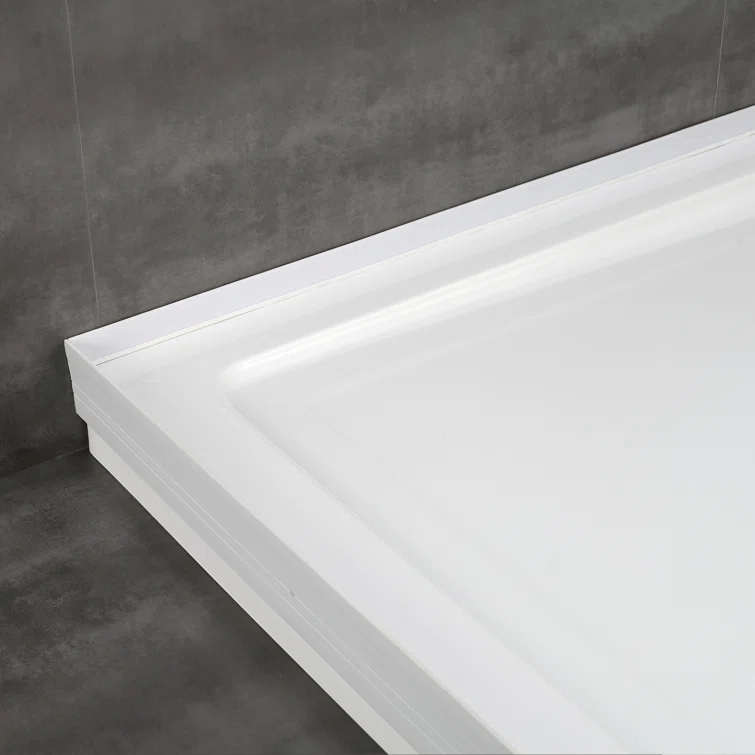OVE Decors 48" x 32" Rectangle Shower Base Pan, White Acrylic, Hidden Side Drain, Reversible Design