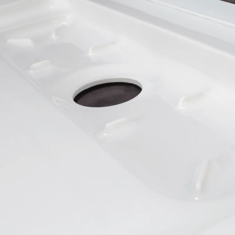 OVE Decors 48" x 32" Rectangle Shower Base Pan, White Acrylic, Hidden Side Drain, Reversible Design