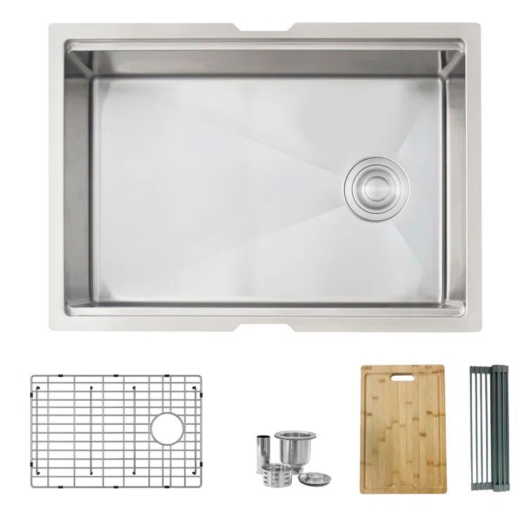 Versa STYLISH 27 inch Workstation Single Bowl Undermount 16G Kitchen Sink with Built in Accessories