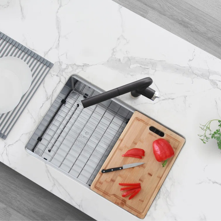 Versa STYLISH 27 inch Workstation Single Bowl Undermount 16G Kitchen Sink with Built in Accessories