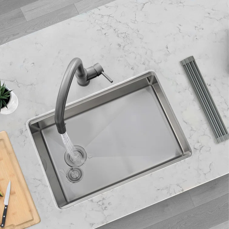 Versa STYLISH 27 inch Workstation Single Bowl Undermount 16G Kitchen Sink with Built in Accessories
