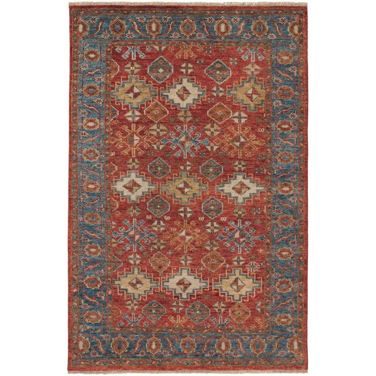 Feizy Carrington Traditional Oriental, Red/Blue/Orange, 2' x 3' Accent Rug Easy Care Stain Resistant Kid Friendly Vintage Bordered Floor Rug for Living room Bedroom
