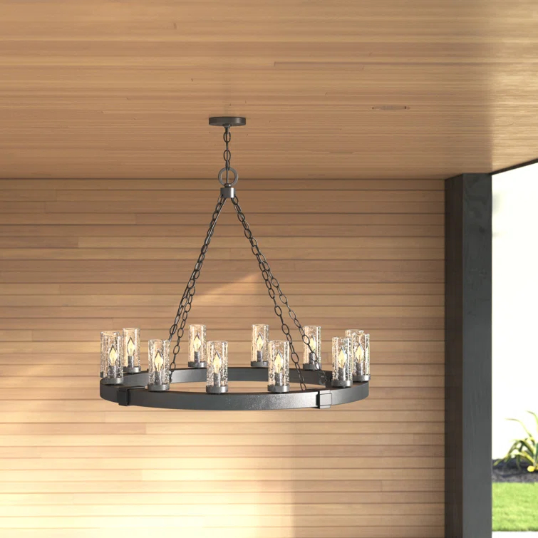 Sawyer 12-Light Single Tier Outdoor Rustic Chandelier