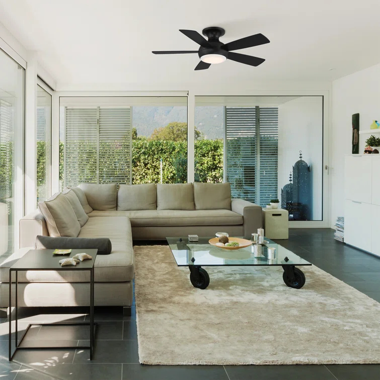 Odyssey 5- Blade Smart Flush Mount Ceiling Fan with Remote Control and LED Light Kit Included