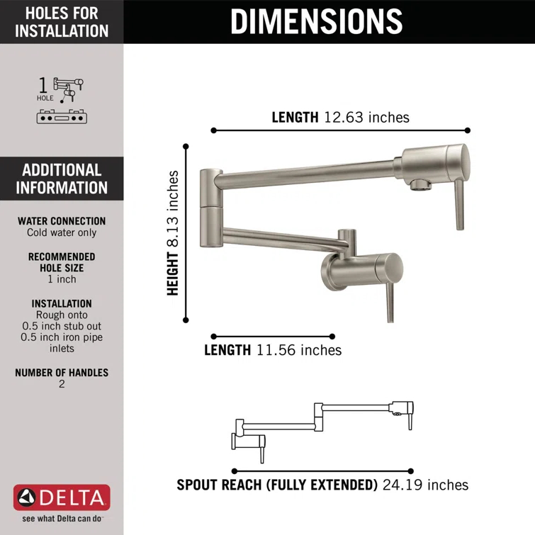 Contemporary Pot Filler Faucet, Wall Mount Pot Filler Kitchen Faucet