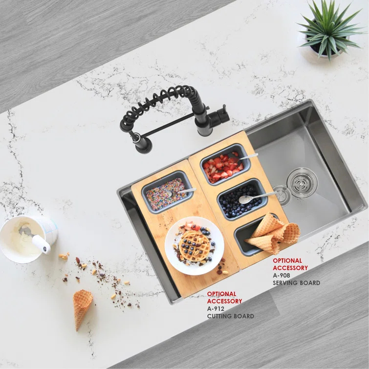 Versa STYLISH 33 inch Workstation Single Bowl Undermount 16G Kitchen Sink with Built in Accessories