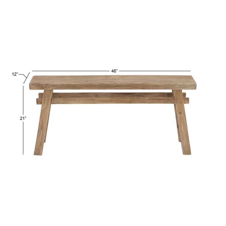 Milani Brown Wood Handmade Distressed Bench with High Trestle Legs 47" x 12" x 21"