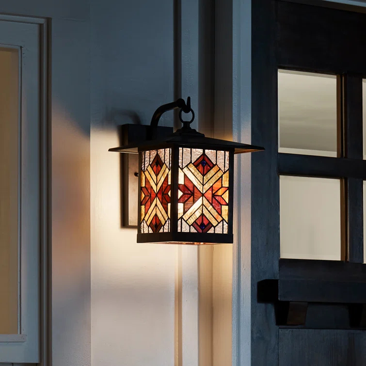 Brousseau Bronze 11.75"H Mission Style Stained Glass Outdoor Lantern, Red