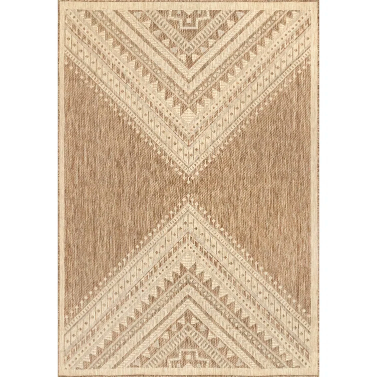 Steelside™ Zac Geometric Indoor/Outdoor Area Rug for Living Room Patio Deck Front Porch Kitchen, Brown/Ivory