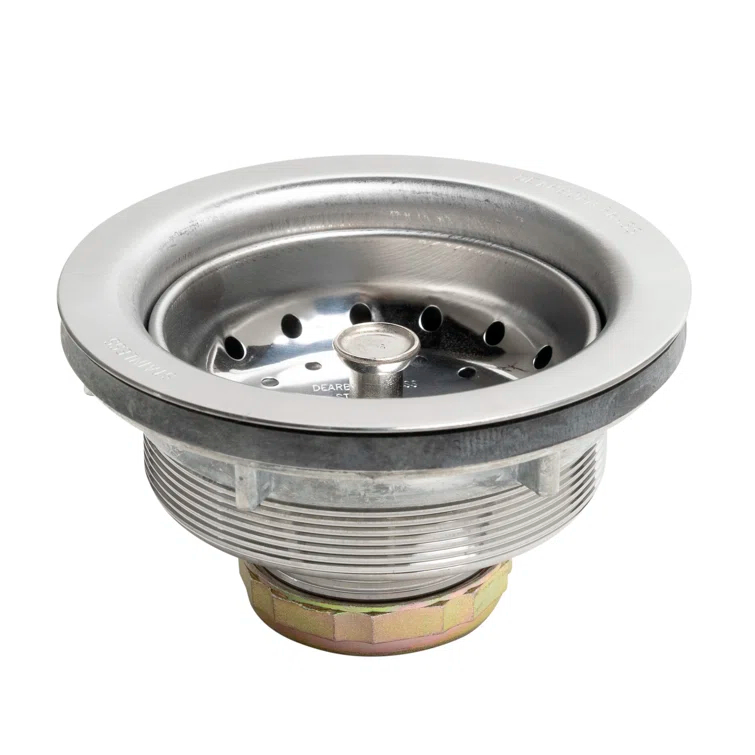 Sink Basket Strainer, Stainless Steel Body and Basket, Rubber Stopper w/ Metal Post