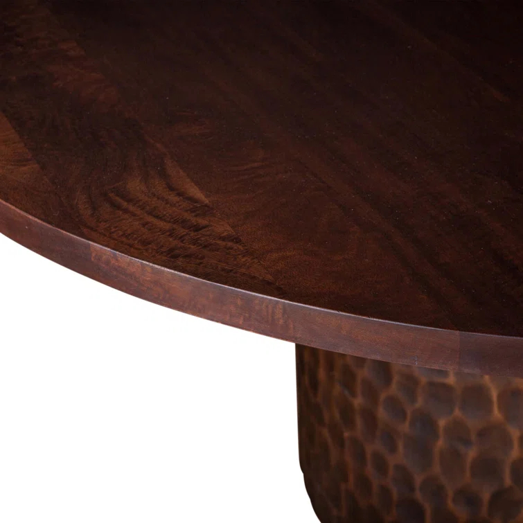 Contemporary Raw Walnut Reclaimed Mango Wood Round Dining Table