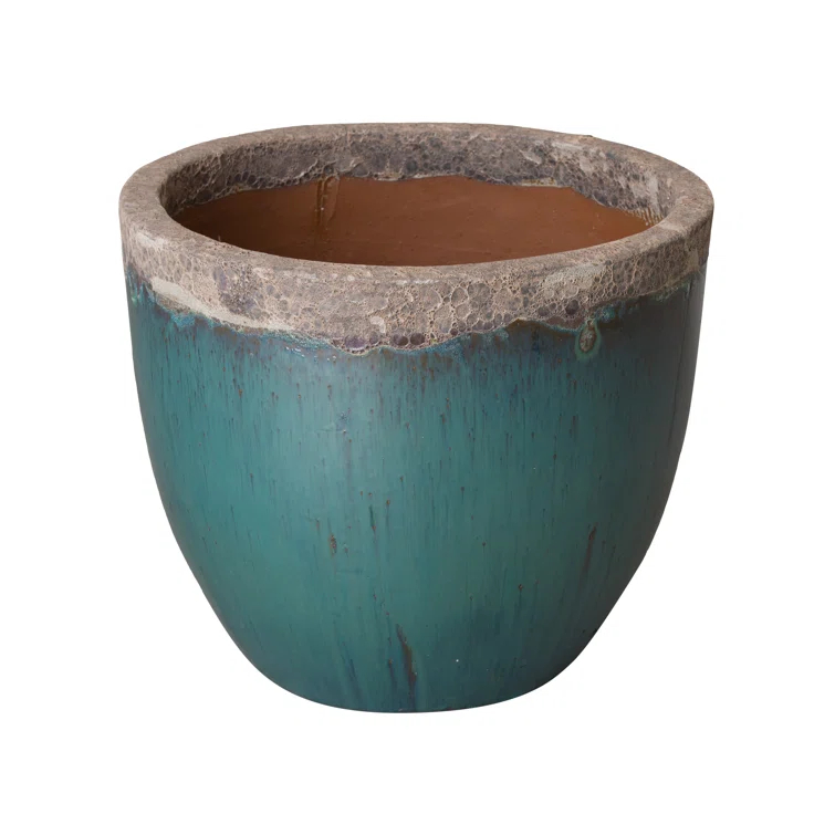 23 in. L x 20 in. H Reef/Teal Ceramic Round Planter with Drainage Hole