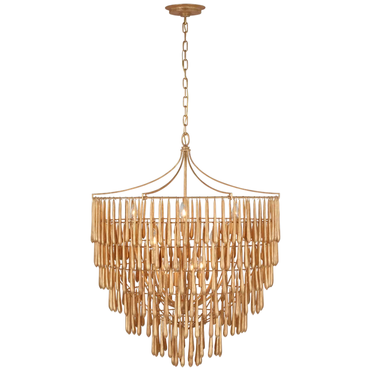 Antique Gold Leaf 12-Light Crystal Chandelier