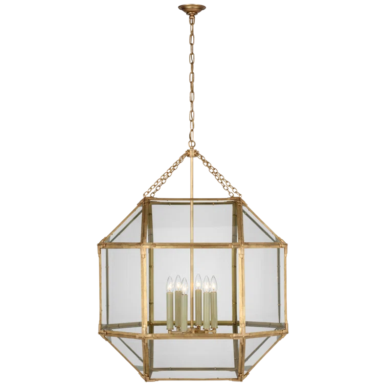 Grande Gilded Iron and Clear Glass Octagonal LED Chandelier