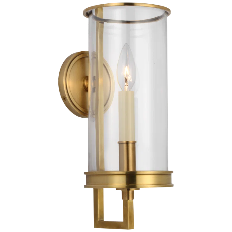 Antique Brass and Clear Glass Hurricane Wall Sconce