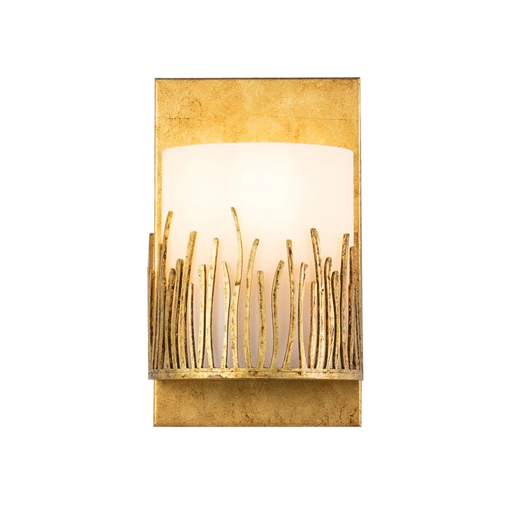 Elegant Gold Leaf Dimmable Wall Sconce with Sanded Glass