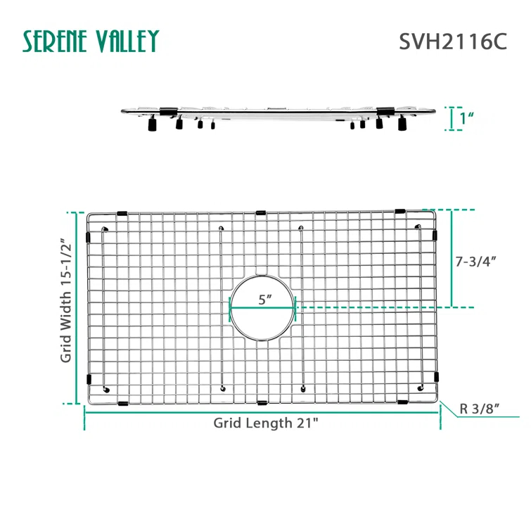 Serene Valley SVH2116C 21.06-in x 15.55-in Center Drain Heavy-Duty Stainless Steel Sink Grid