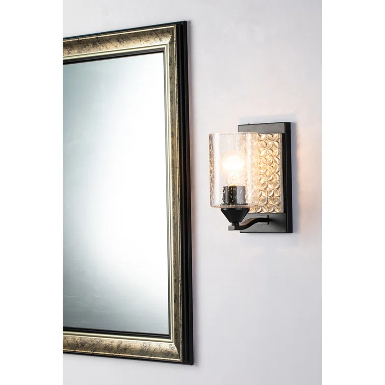Arcadia Polished Chrome and Antiqued Gold Leaf Dimmable Sconce with Clear Bubble Glass