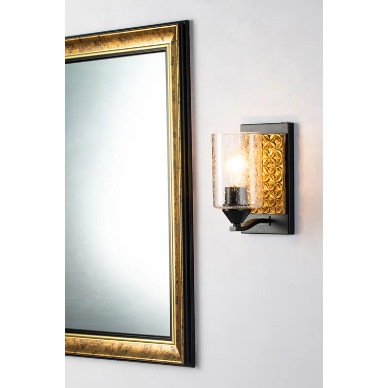 Arcadia Polished Chrome and Antiqued Gold Leaf Dimmable Sconce with Clear Bubble Glass
