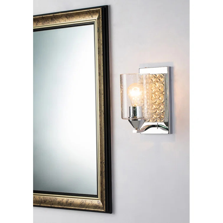 Arcadia Polished Chrome and Antiqued Gold Leaf Dimmable Sconce with Clear Bubble Glass