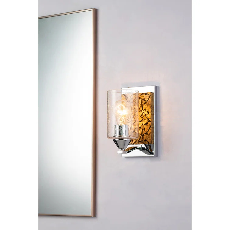 Polished Chrome and Gold Leaf Dimmable Sconce with Clear Bubble Glass