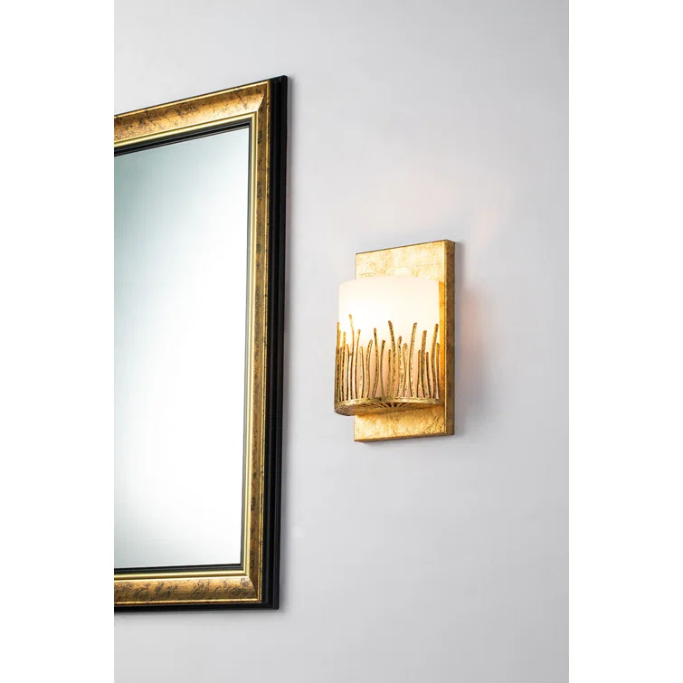 Elegant Gold Leaf Dimmable Wall Sconce with Sanded Glass