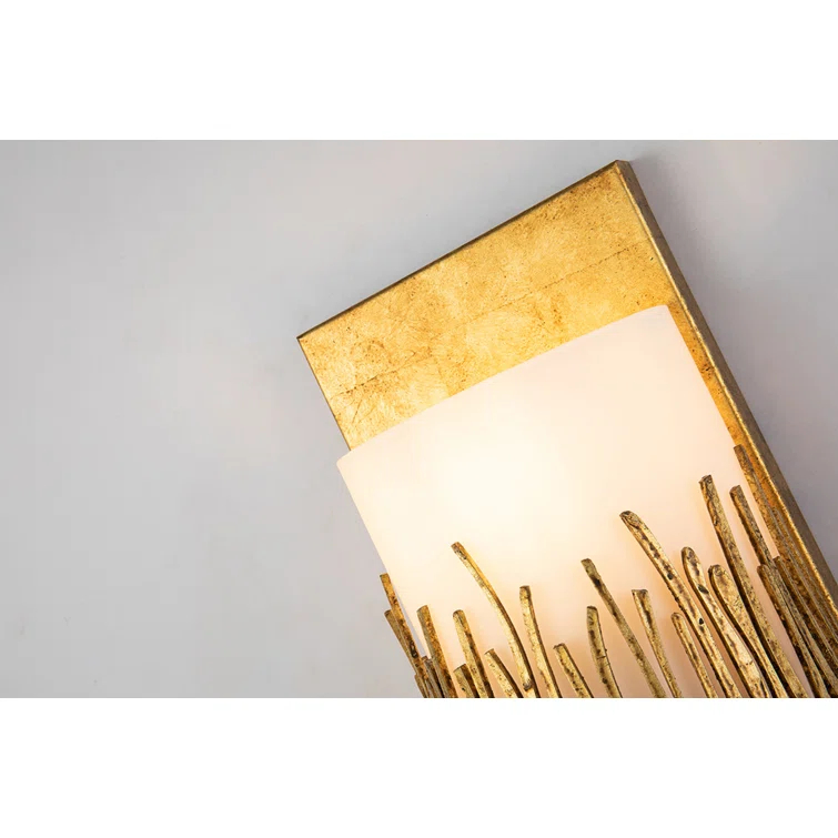 Elegant Gold Leaf Dimmable Wall Sconce with Sanded Glass