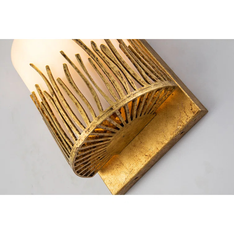 Elegant Gold Leaf Dimmable Wall Sconce with Sanded Glass