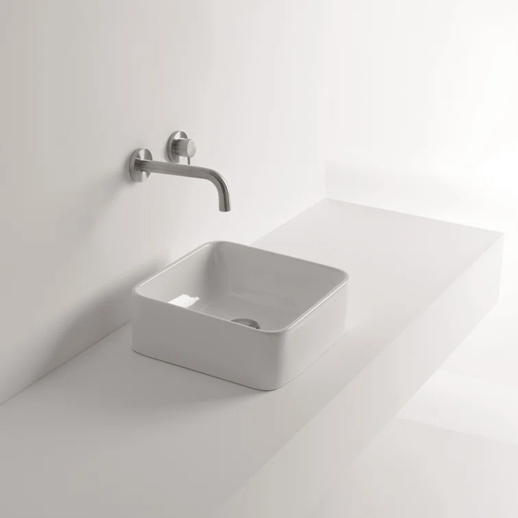WS Bath Collections Normal 14'' Glossy White Ceramic Square Bathroom Sink