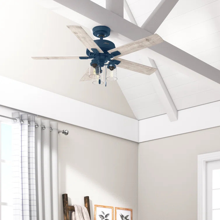 44" Hartland 5 - Blade Modern Farmhouse Indoor Ceiling Fan with Lights and Pull Chains