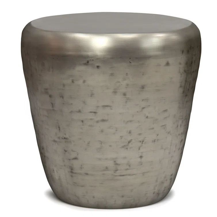 Garvy 20"W Metal Industrial End Table with Drum Design, Assembled