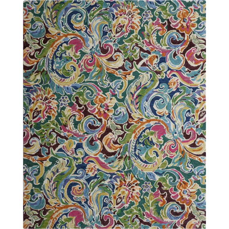 Soiree Floral Handmade Tufted Wool Burgundy/Blue/Green Area Rug