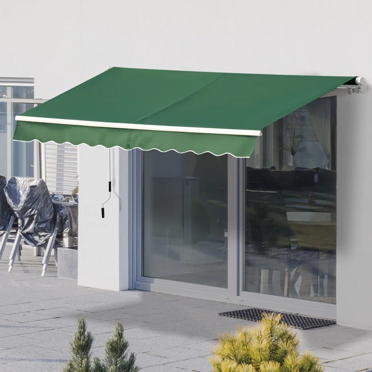 Outsunny 2'' Polyester Beige Cover Retractable Patio Awning