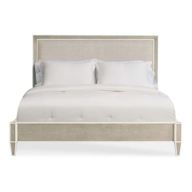 King Size Linen Upholstered Wood Frame Bed with Headboard