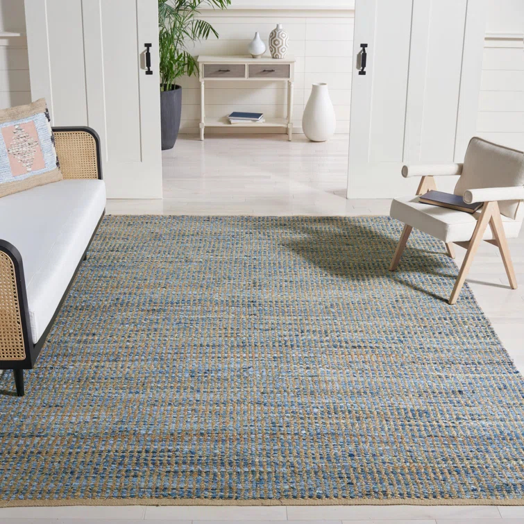 Parkman Hand Woven Jute/Denim/Cotton Rug in Natural/Blue