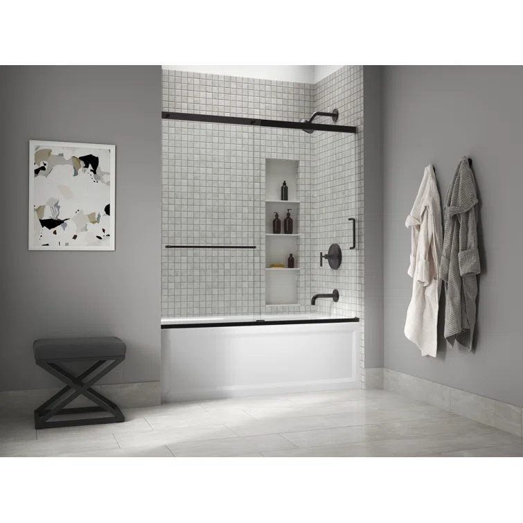 Elate Sliding Bath Door, 56-3/4-In H X 56-1/4 - 59-5/8-In W, With 1/4-In Thick Crystal Clear Glass
