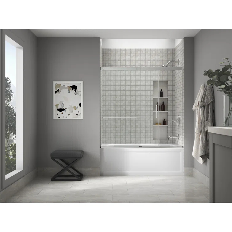 Elate Sliding Bath Door, 56-3/4-In H X 56-1/4 - 59-5/8-In W, With 1/4-In Thick Crystal Clear Glass