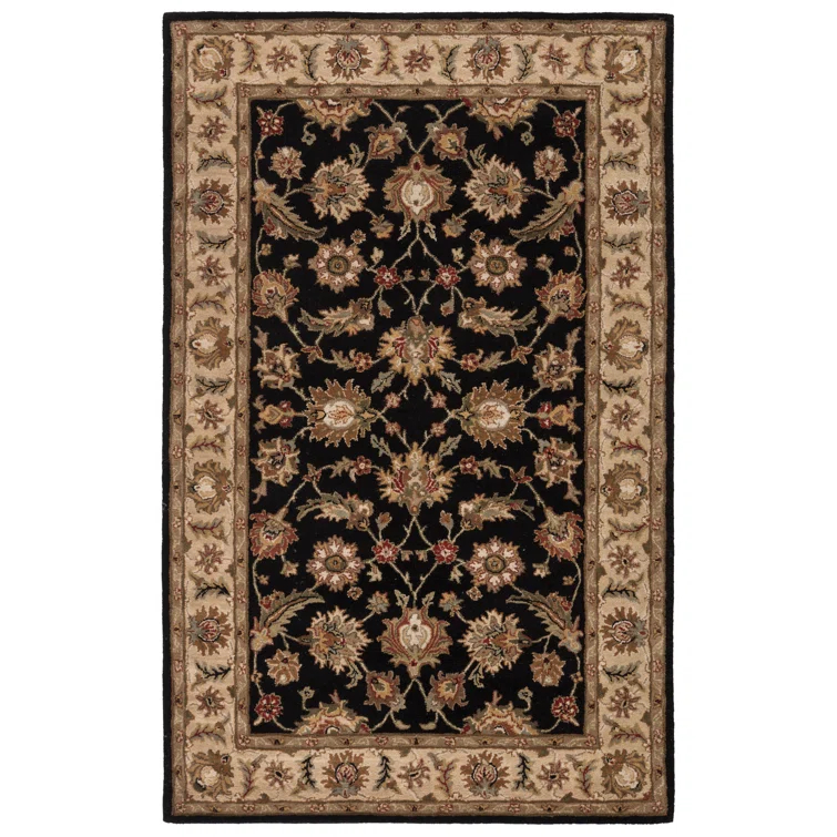 Selene Black and Beige Hand-Tufted Wool Rug 2'6" x 4'