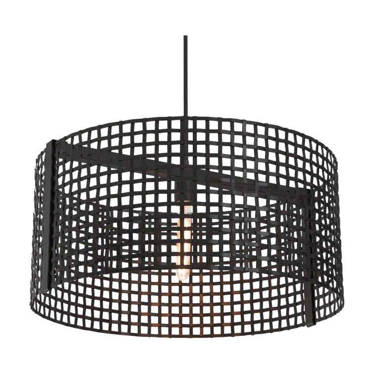 Tweed Drum Chandelier with Frosted Glass