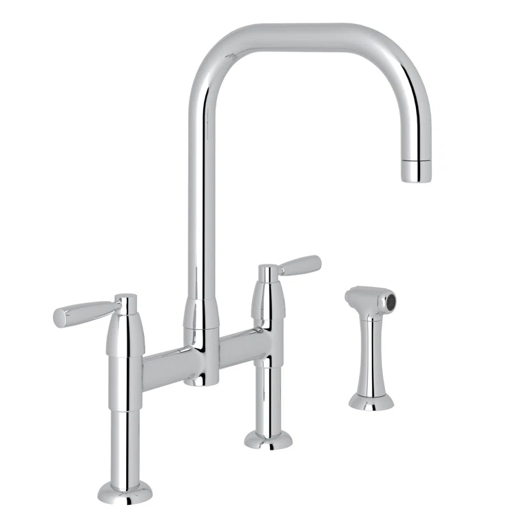 Modern Bridge Kitchen Faucet with Pull-out Spray in Polished Nickel