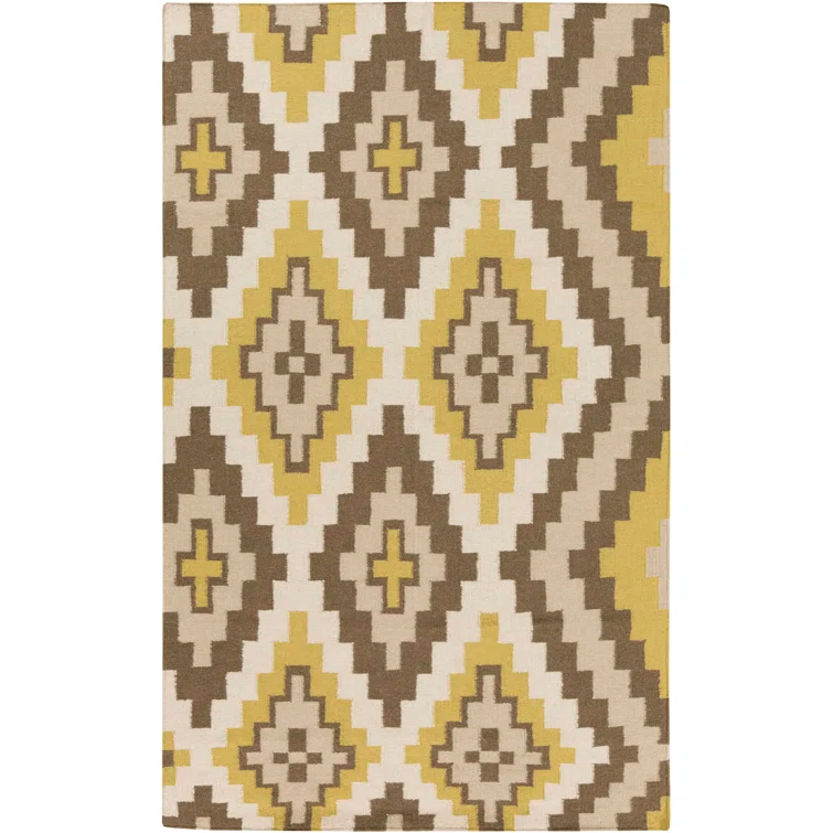 Alameda Geometric Handwoven Wool Brown/Green Area Rug