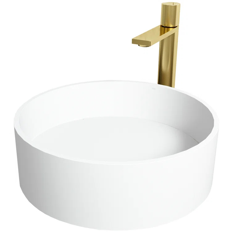 Montauk 15" L x 15" W x 5" H Round White Matte Stone™ Vessel Bathroom Sink with 12" H Faucet