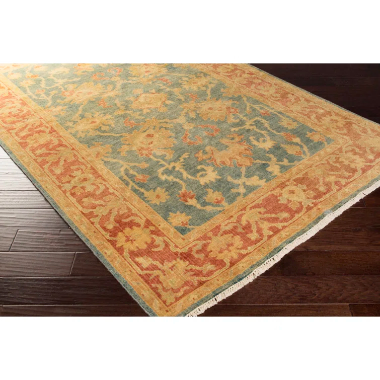 Traditional Elegance Hand-Knotted Wool Area Rug with Fringe - Blue & Multicolor