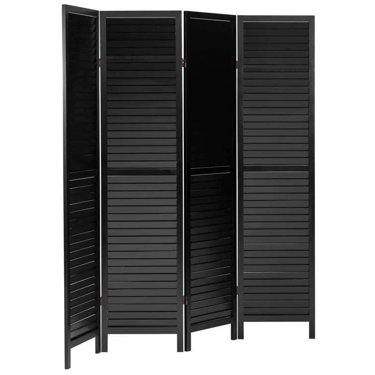 Oriental Furniture 6 ft. Tall Wooden Louvered Room Divider Black 4 Panel