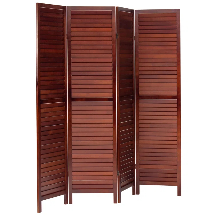 Oriental Furniture 6 ft. Tall Wooden Louvered Room Divider Walnut 4 Panel