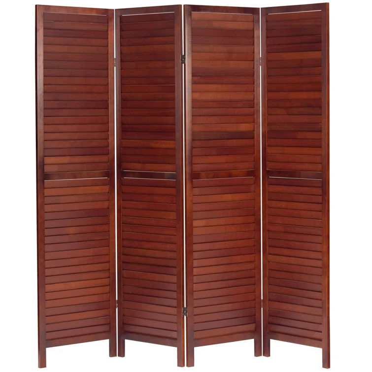 Oriental Furniture 6 ft. Tall Wooden Louvered Room Divider Walnut 4 Panel