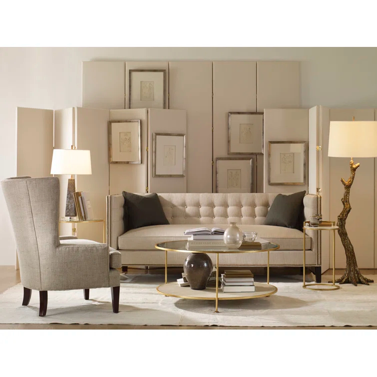 Round White Marble and Brass Metal Accent Table